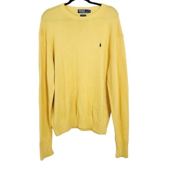 Polo Ralph Lauren Other - Polo Ralph Lauren Mens Sweater Yellow Vtg 90s Cotton Cable Knit Handknit Sz XL